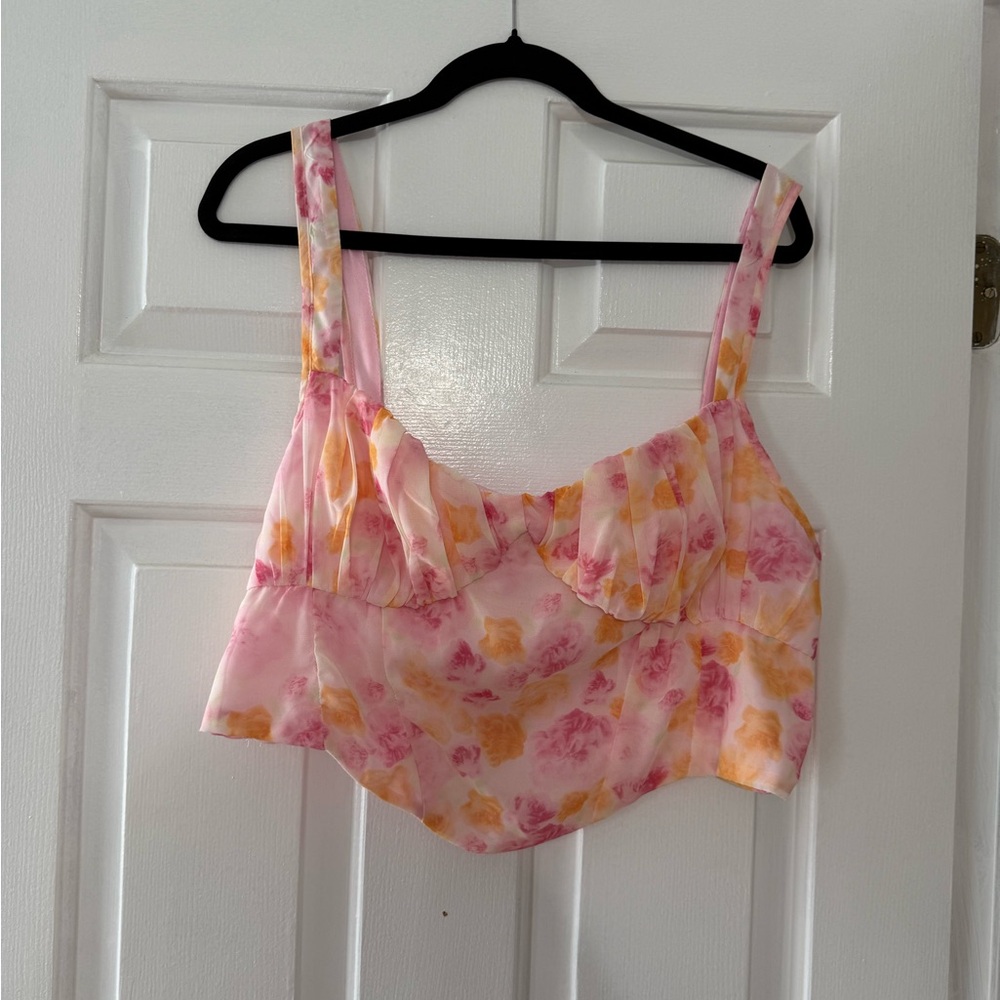 Floral Pink & Yellow Cropped Tank Top
